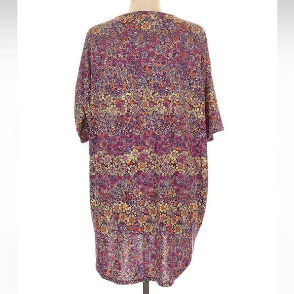 LuLaRoe Irma High Low Oversized Purple Floral Paisley Short Sleeve Tunic Size L - Picture 4 of 7